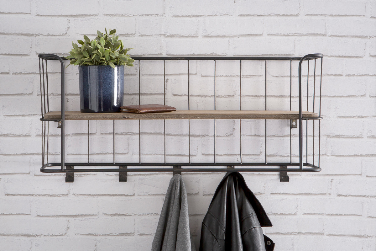 Attaccapanni da parete in metallo e legno 85 cm MANUFACTURE