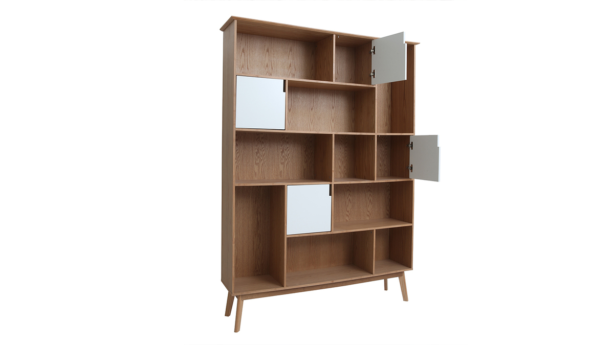 Biblioteca design con porte bianche e quercia INGRID