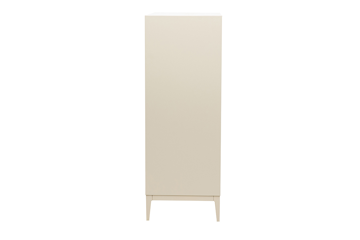 Buffetto alto beige 2 porte 1 cassetto, vista laterale, gambe sottili.