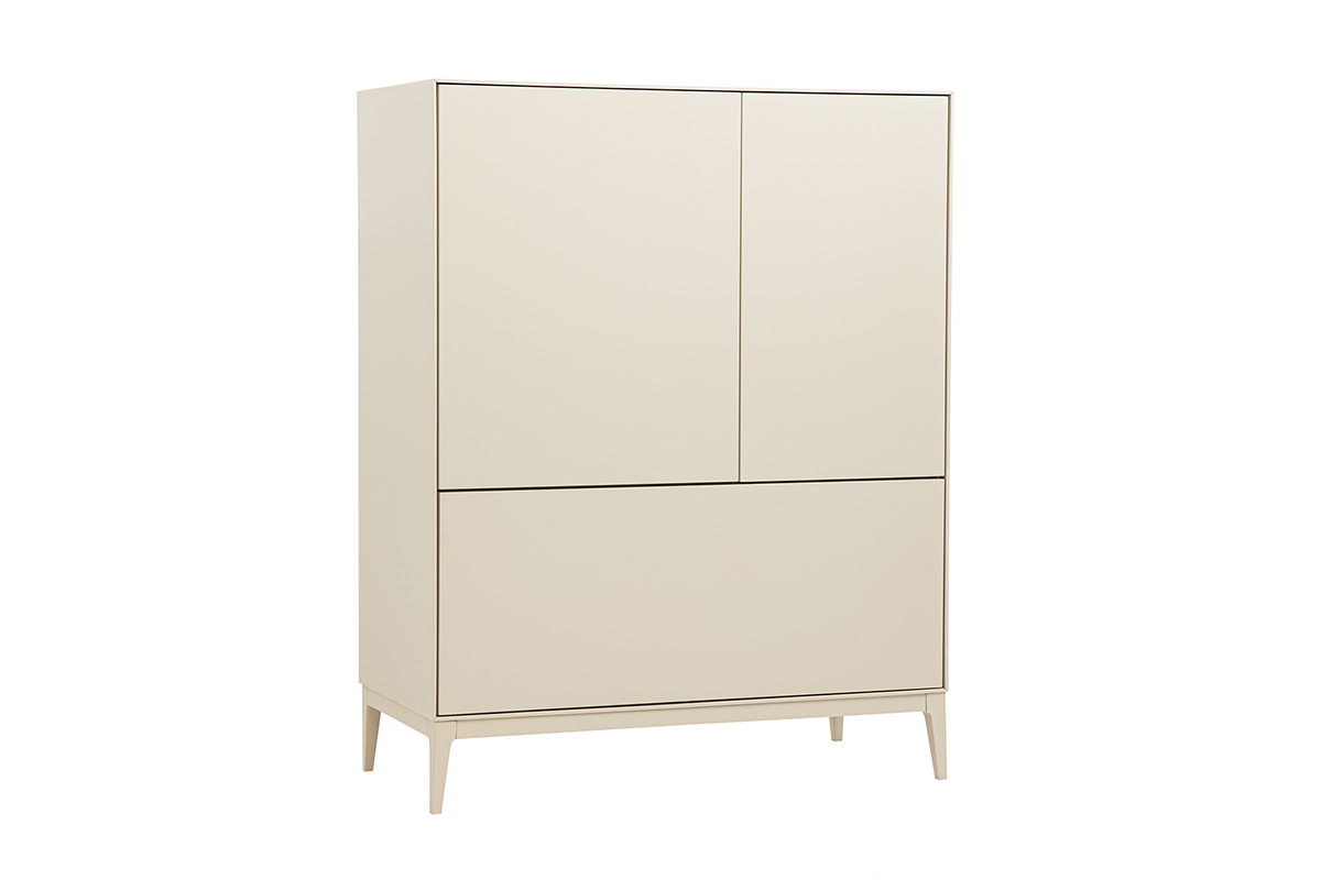Buffet alto beige con 2 ante e 1 cassetto, vista da 3/4.