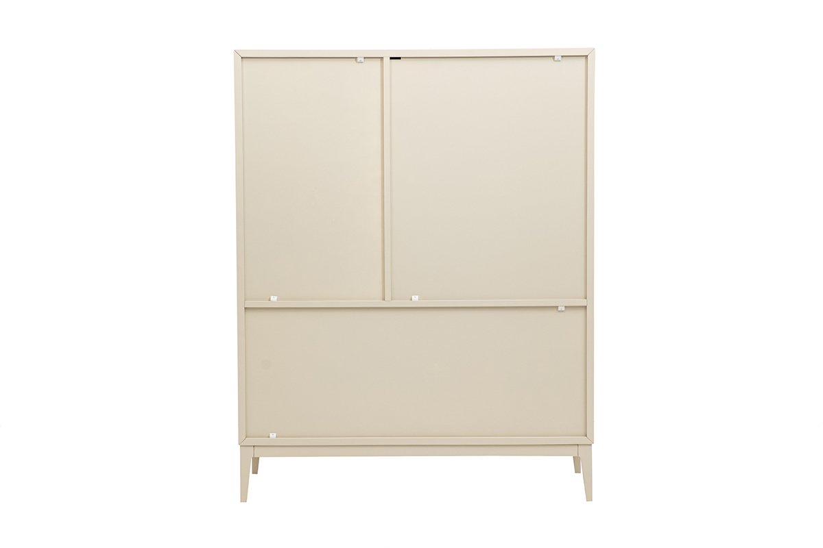 Buffet alto beige con 2 porte e 1 cassetto, vista da dietro.