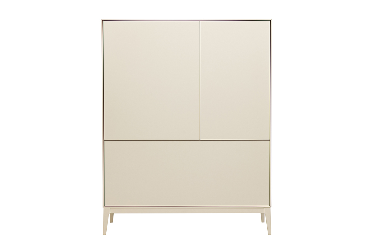 Buffet alto beige con 2 porte e 1 cassetto, vista frontale