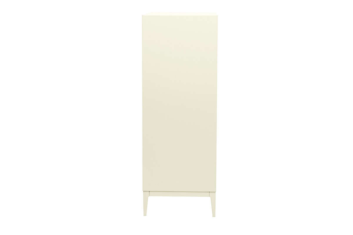 Buffet alto beige laccato opaco con gambe sottili, vista laterale.