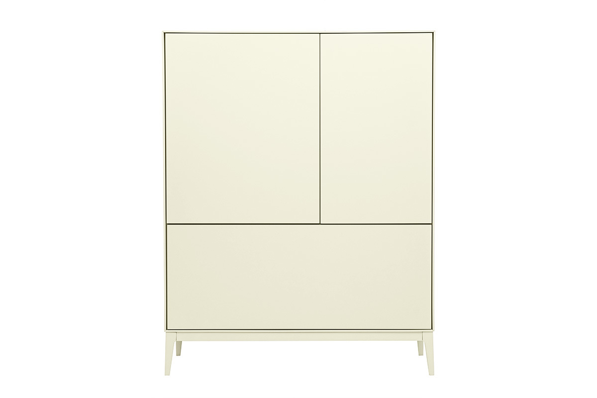 Buffet alto beige opaco 2 porte 1 cassetto, vista frontale.