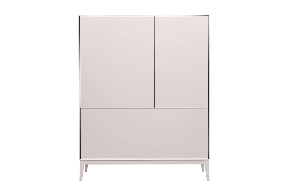 Madia alta beige laccata opaca a due ante e un cassetto, vista frontale, L90 cm