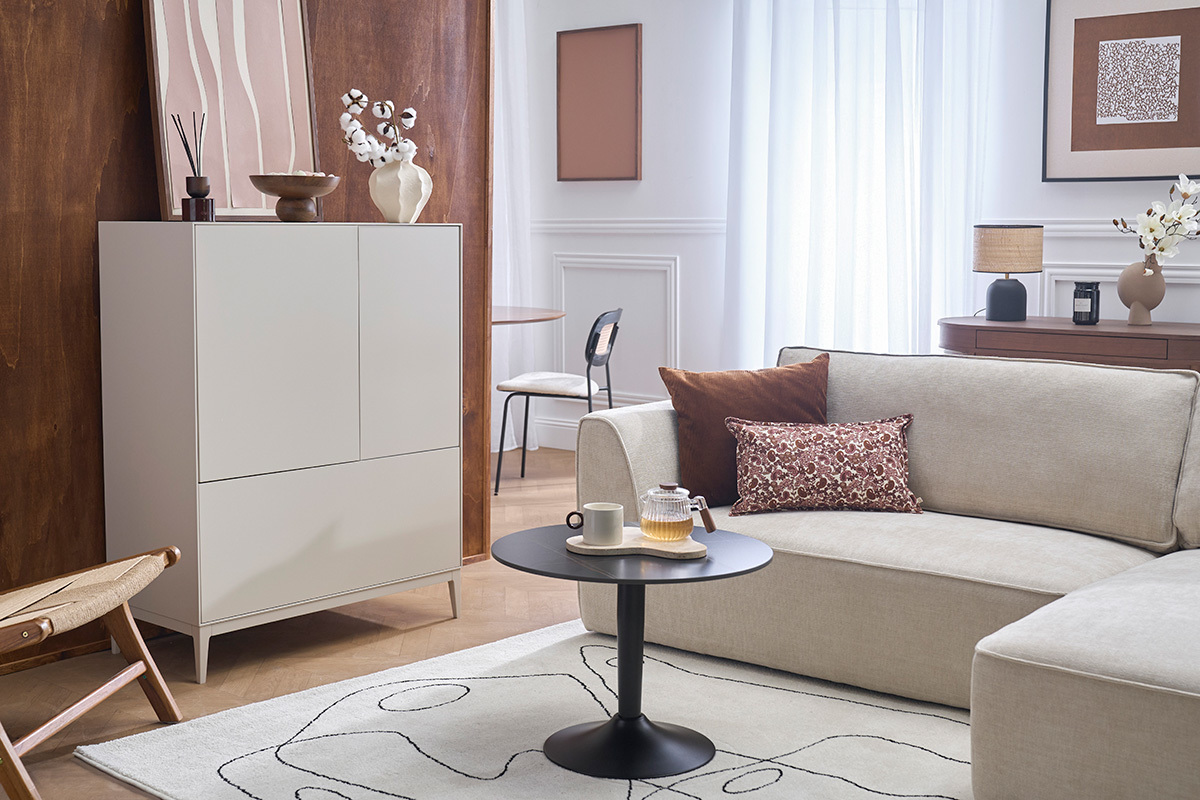 Buffet alto beige 2 porte 1 cassetto L90 cm GRAY
