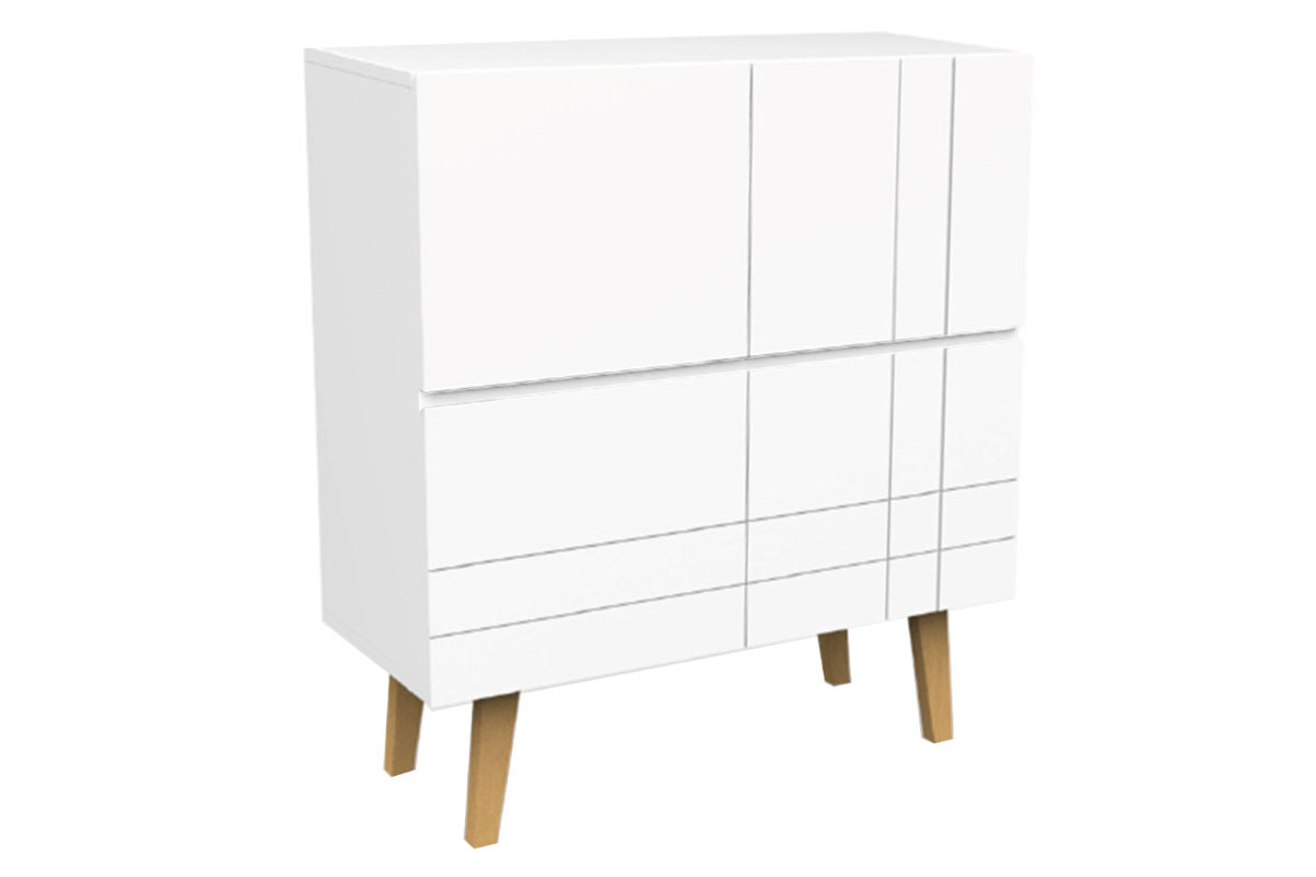 Buffet alto design laccato bianco opaco e legno ADORNA