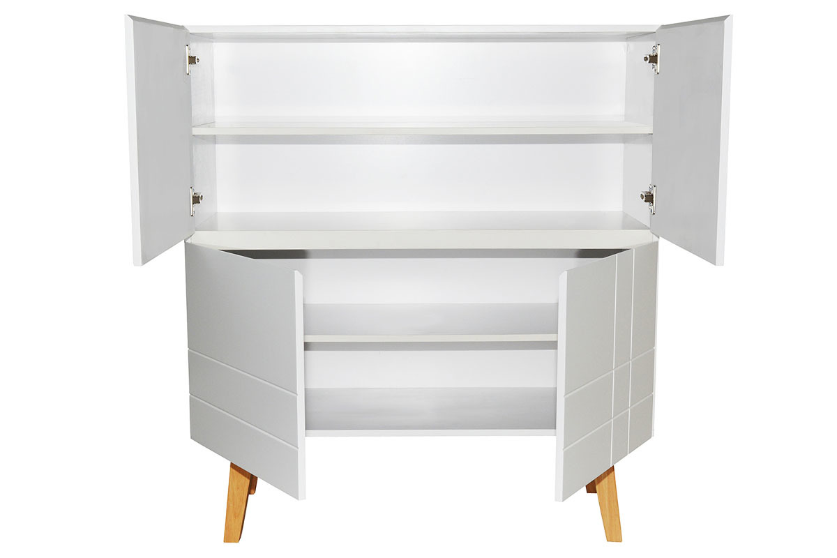 Buffet alto design laccato bianco opaco e legno ADORNA