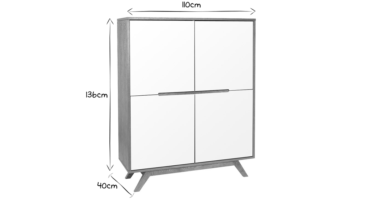 Buffet alto legno naturale e bianco 4 ante HELIA