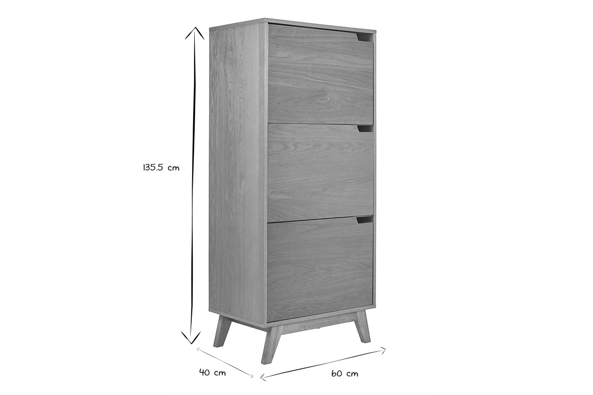 Buffet alto scandinavo in legno chiaro di hevea L60 cm LEENA