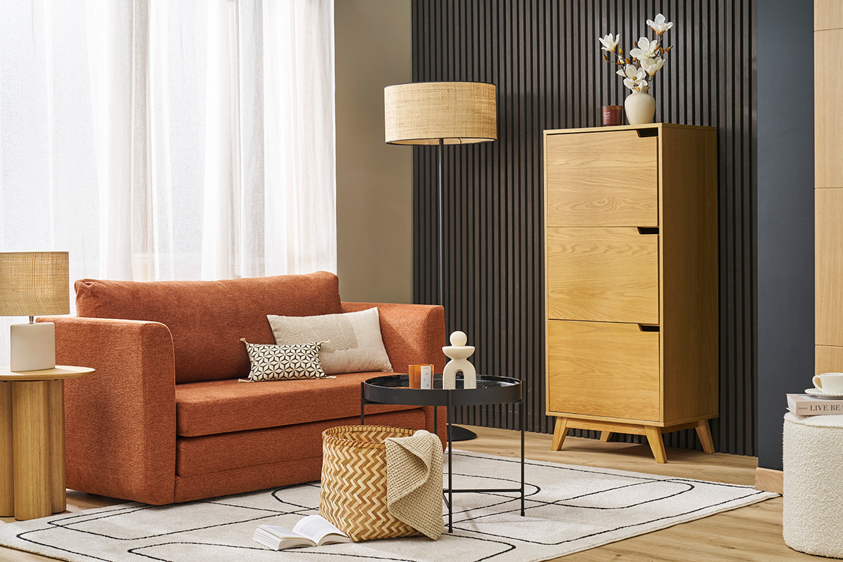 Buffet alto scandinavo in legno chiaro di hevea L60 cm LEENA