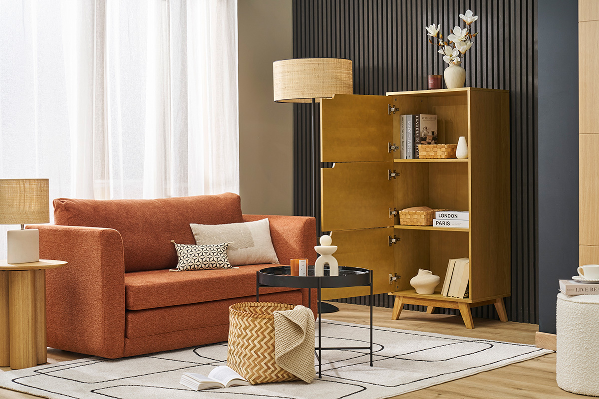 Buffet alto scandinavo in legno chiaro di hevea L60 cm LEENA