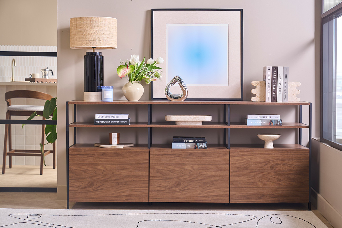 Buffet basso finitura legno scuro noce e metallo nero L180 cm MAXENCE