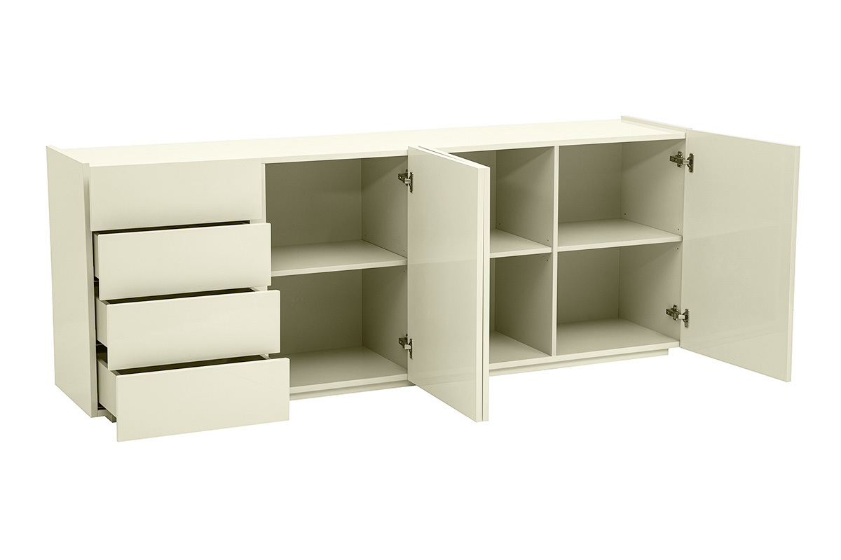 Buffet beige lucido 3 porte 4 cassetti L200 cm ISAURE