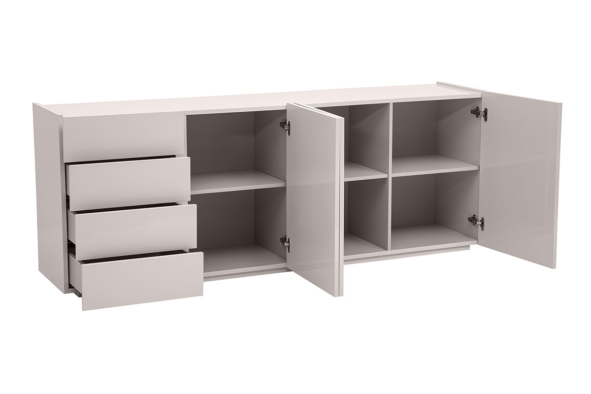 Buffet beige lucido 3 porte 4 cassetti L200 cm ISAURE