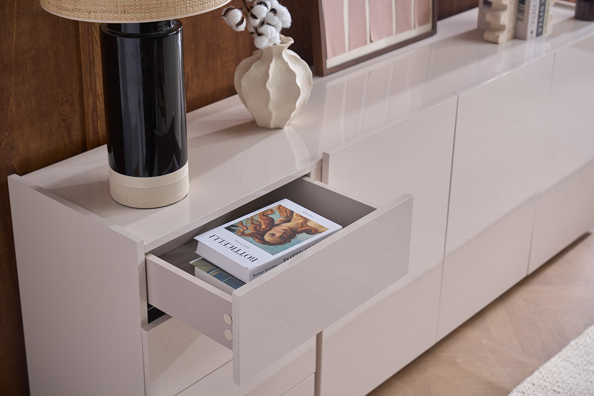 Buffet beige lucido 3 porte 4 cassetti L200 cm ISAURE