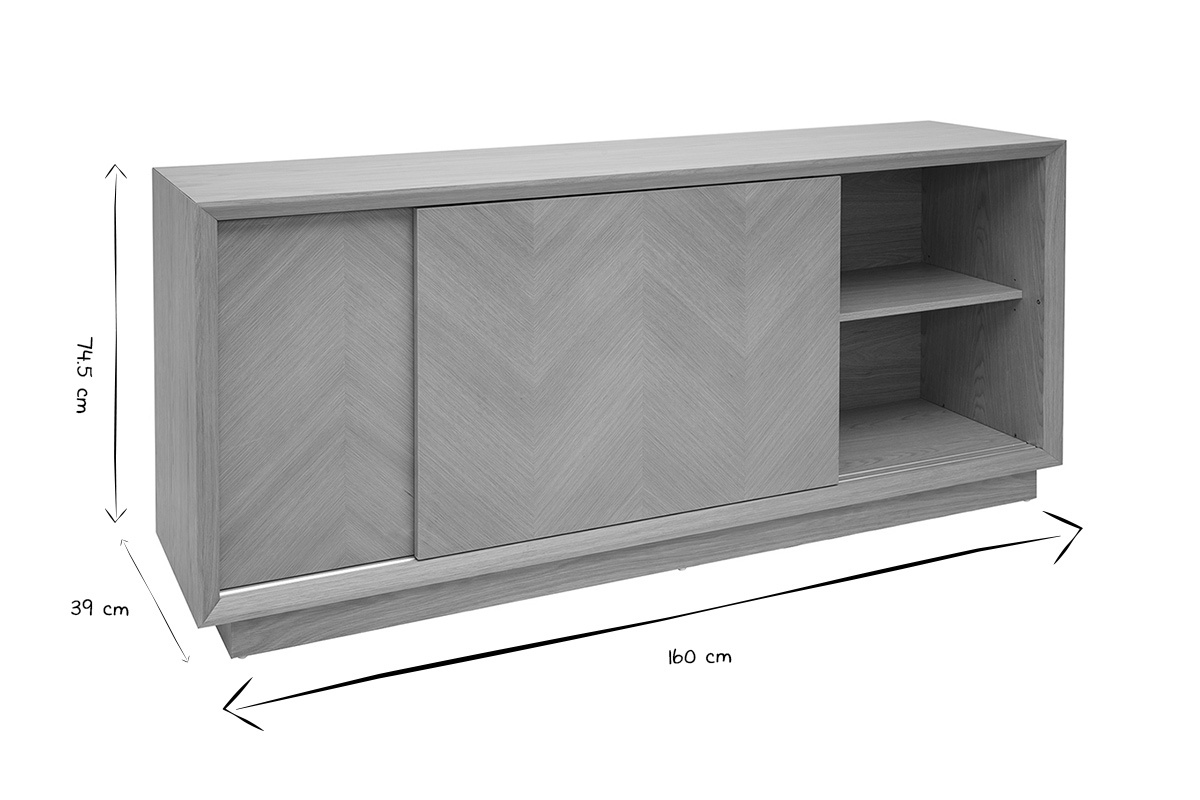 Buffet con motivi a spina di pesce in legno chiaro di rovere L160 cm ARROW