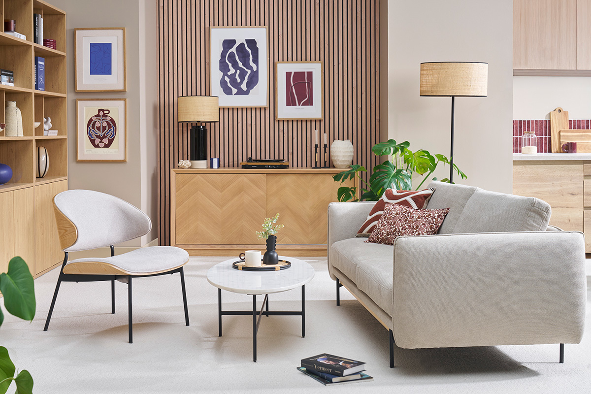 Buffet con motivi a spina di pesce in legno chiaro di rovere L160 cm ARROW