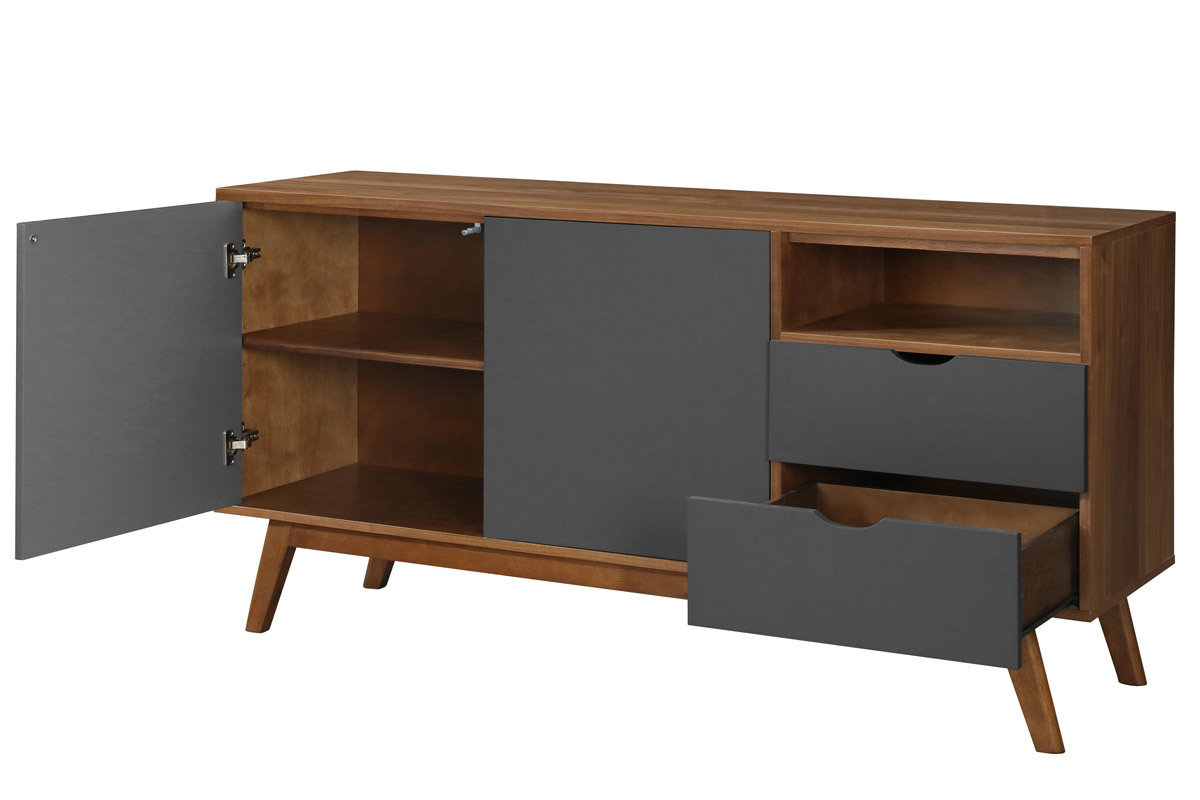 Buffet design grigio antracite e noce NEELA
