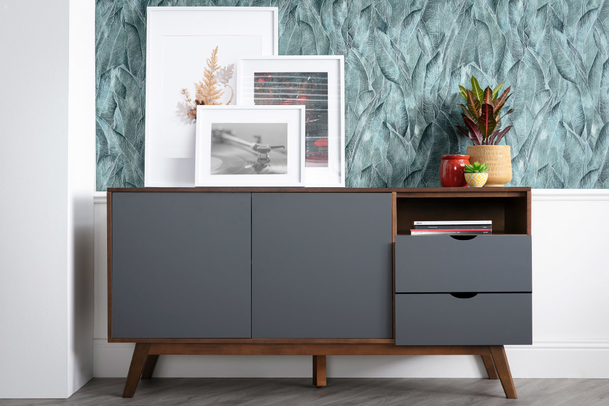 Buffet design grigio antracite e noce NEELA