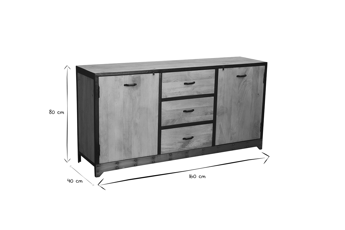 Buffet design industriale 160 cm legno massiccio INDUSTRIA