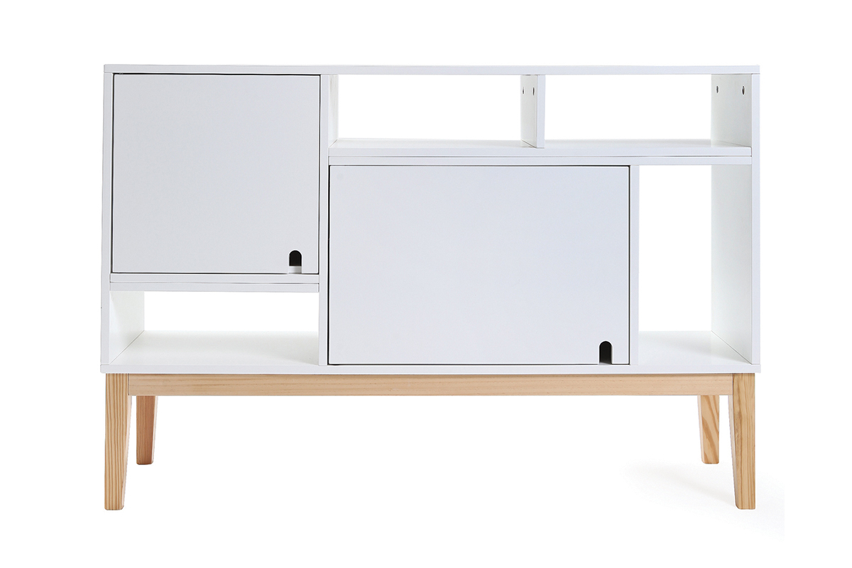 Buffet design laccato bianco opaco e legno SKAL