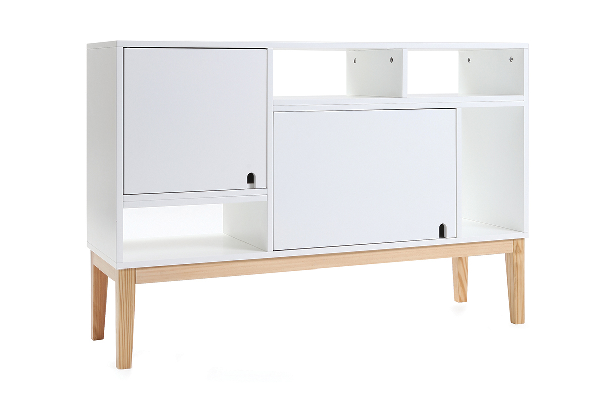 Buffet design laccato bianco opaco e legno SKAL