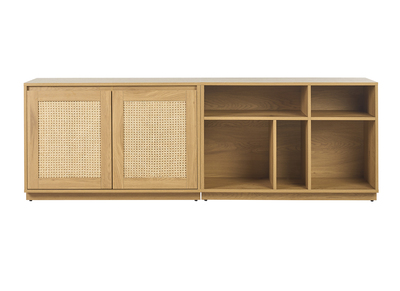 Buffet finitura legno chiaro quercia e cannage in rattan 2 porte L192 cm SEVILLE