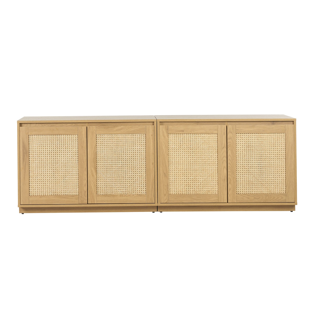 Buffet finitura legno chiaro quercia e intreccio di rattan 4 porte L192 cm SEVILLE