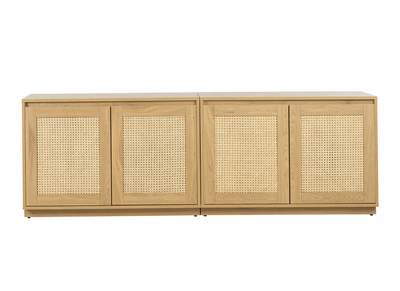 Buffet finitura legno chiaro quercia e intreccio di rattan 4 porte L192 cm SEVILLE