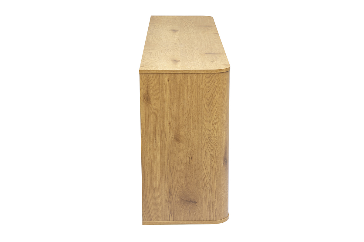 Buffet NEGAN in legno chiaro rovere, vista di profilo, 4 ante, dimensioni L180 x P40 x H75 cm.