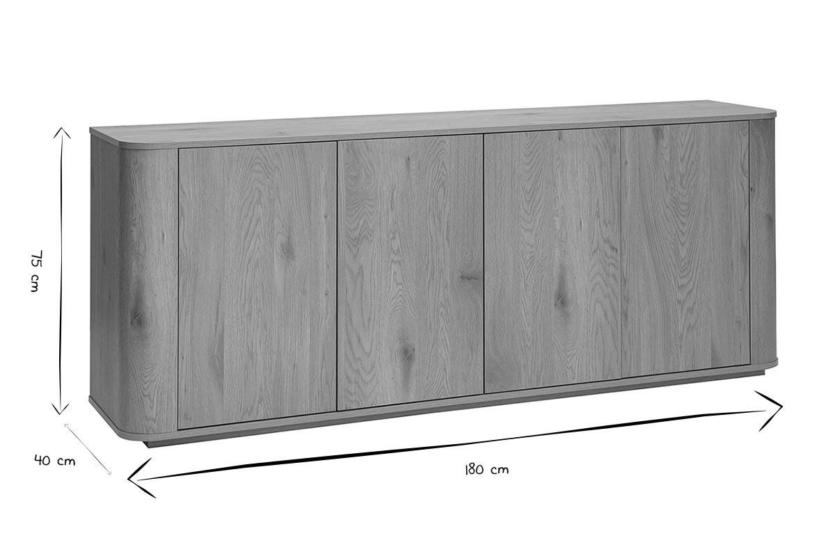 Dimensioni della credenza NEGAN in nero e bianco: L180 x P40 x H75 cm