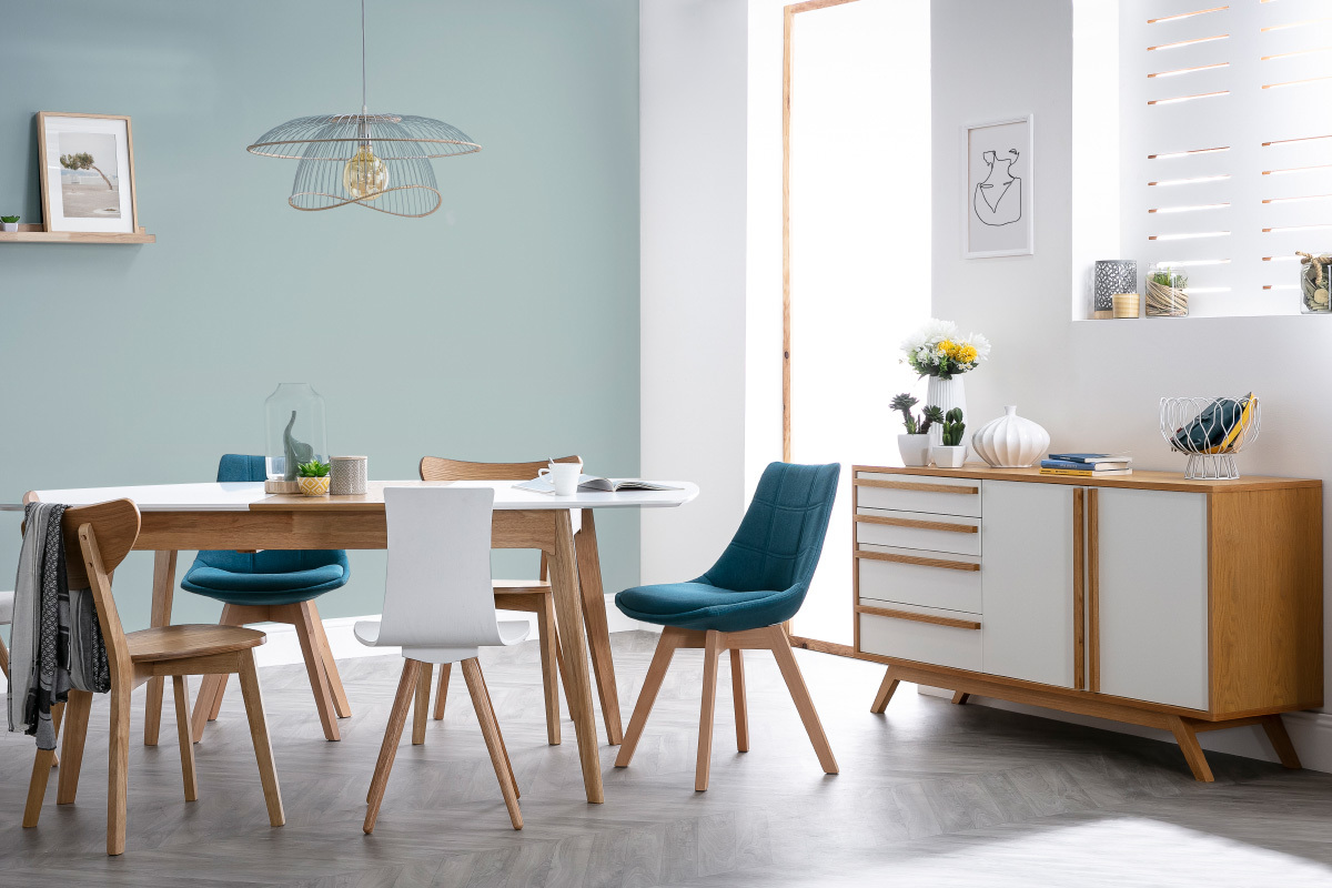 Buffet legno naturale e bianco 2 ante 4 cassetti HELIA