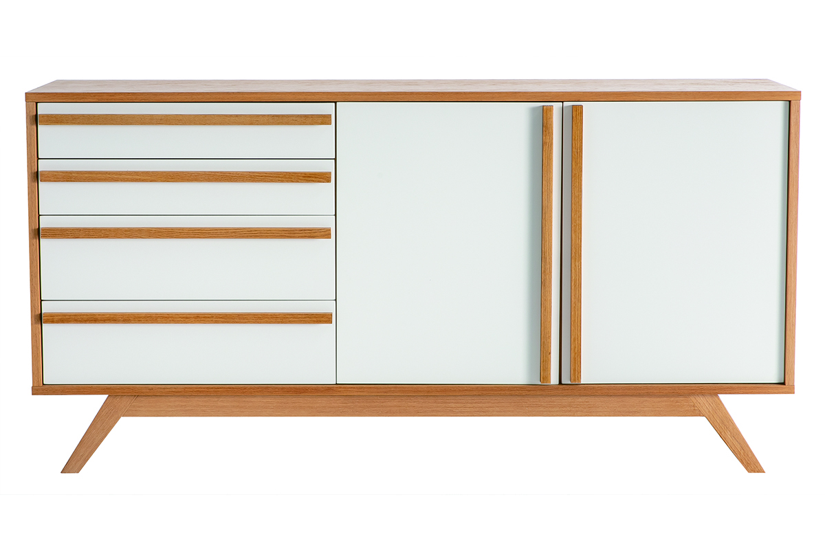 Buffet legno naturale e bianco 2 ante 4 cassetti HELIA