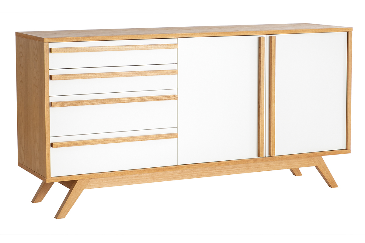 Buffet legno naturale e bianco 2 ante 4 cassetti HELIA