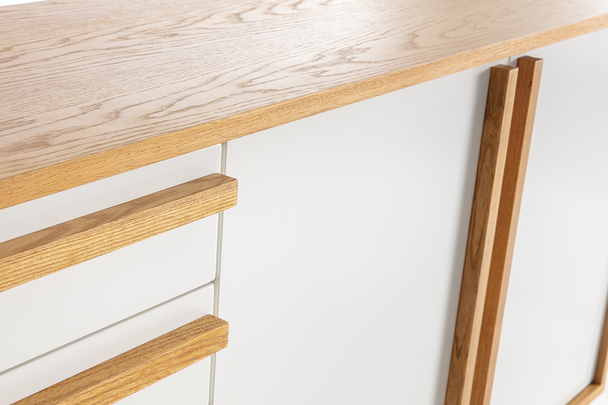 Buffet legno naturale e bianco 2 ante 4 cassetti HELIA