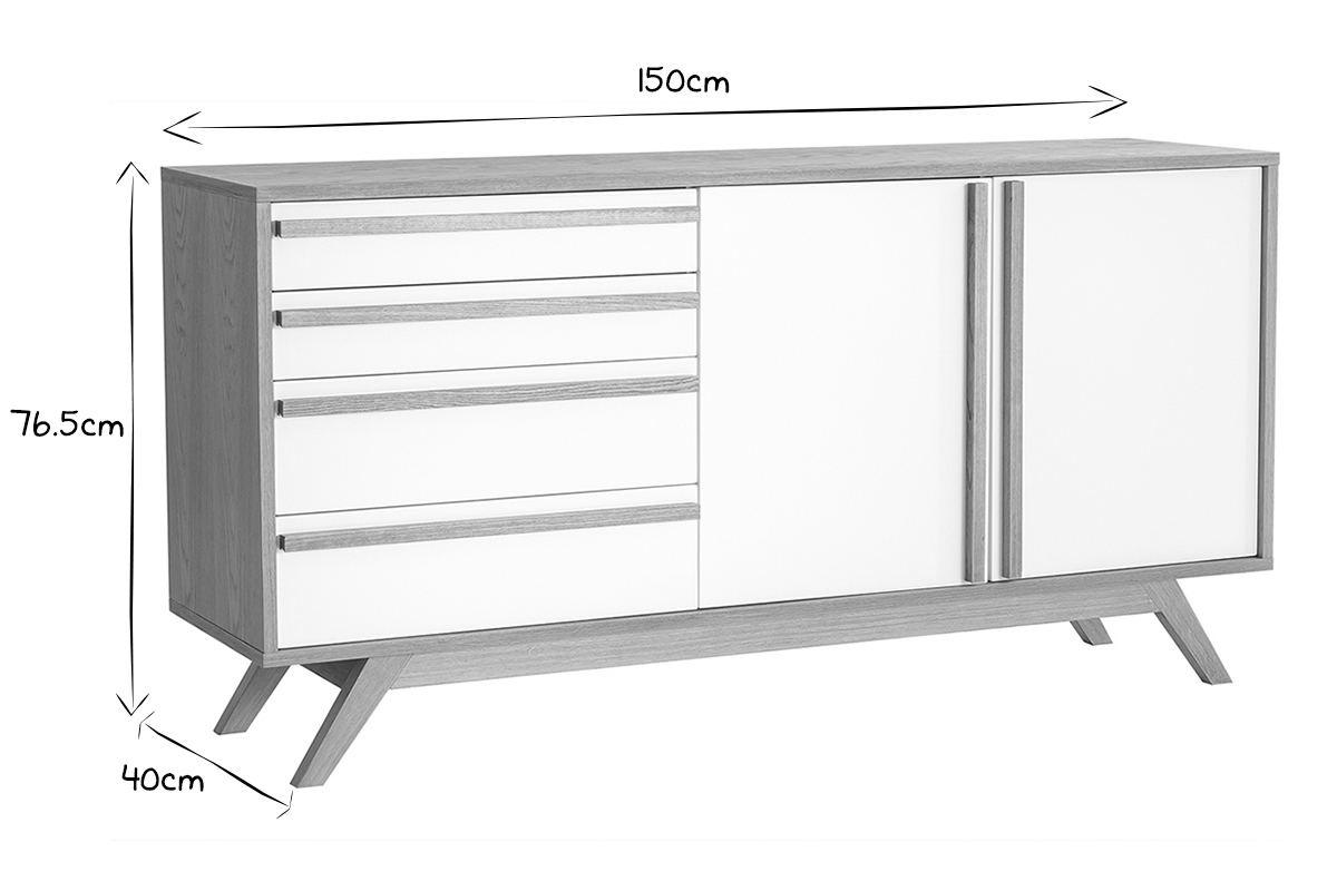 Buffet legno naturale e bianco 2 ante 4 cassetti HELIA