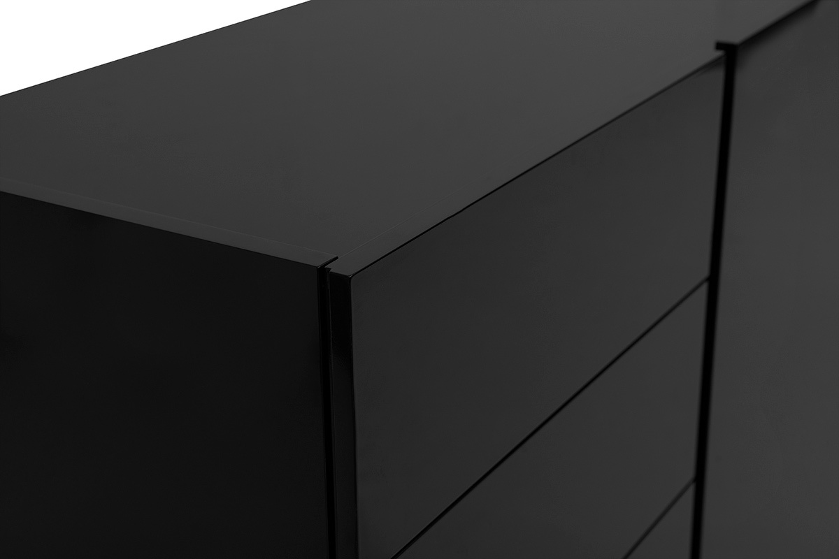 Buffet nero lucido ISAURE, vista ingrandita sui cassetti.