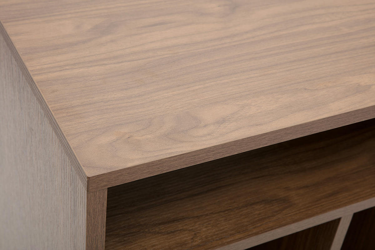 Buffet per la sistemazione di vinili in legno scuro finitura noce e metallo nero L90 cm KANE