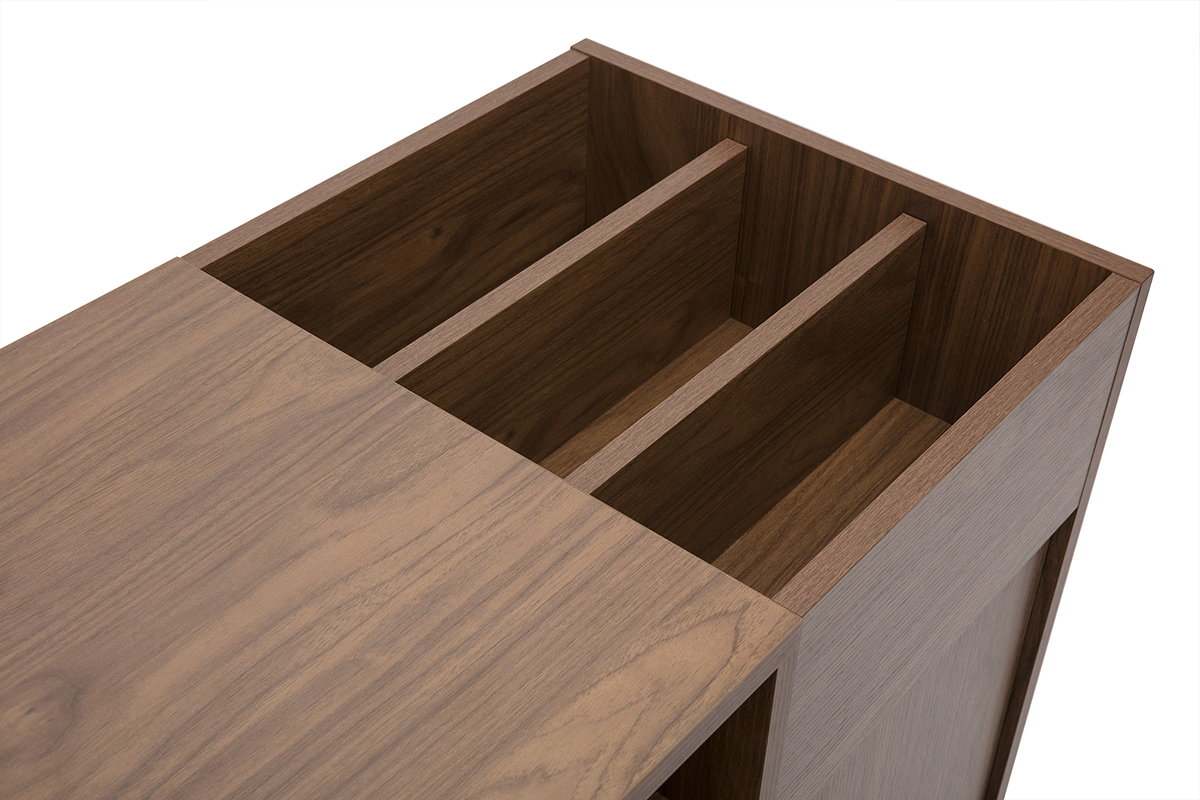 Buffet per la sistemazione di vinili in legno scuro finitura noce e metallo nero L90 cm KANE