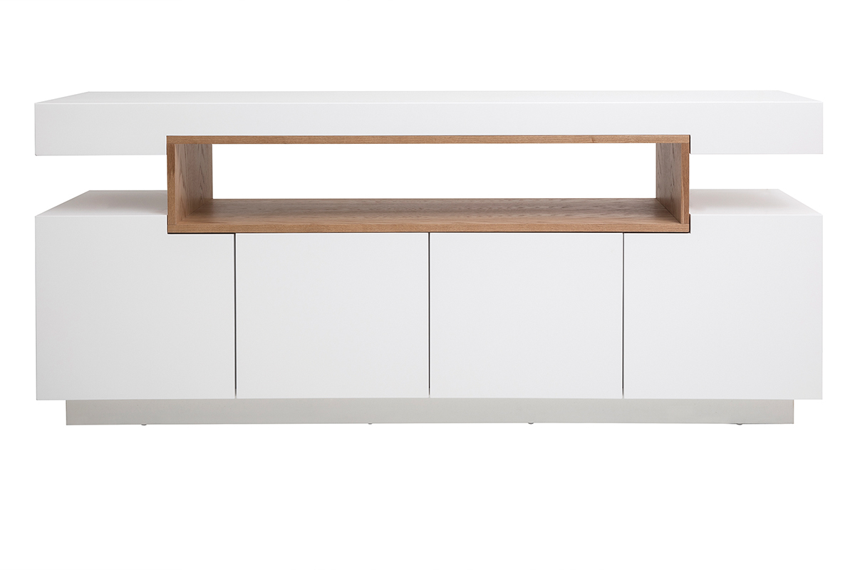 Buffet scandinavo bianco laccato lucido e legno con 4 porte L180 cm LIVO