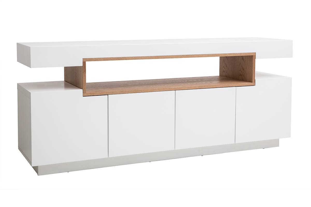 Buffet scandinavo bianco laccato lucido e legno con 4 porte L180 cm LIVO