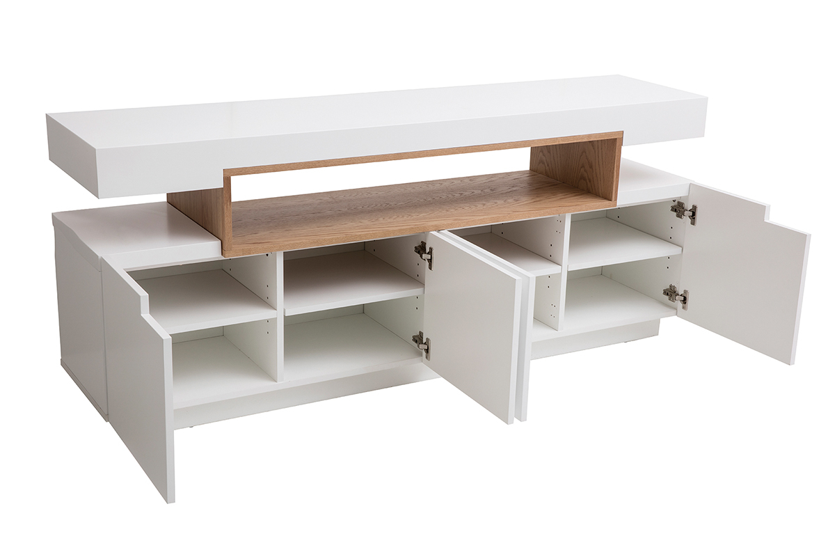 Buffet scandinavo bianco laccato lucido e legno con 4 porte L180 cm LIVO