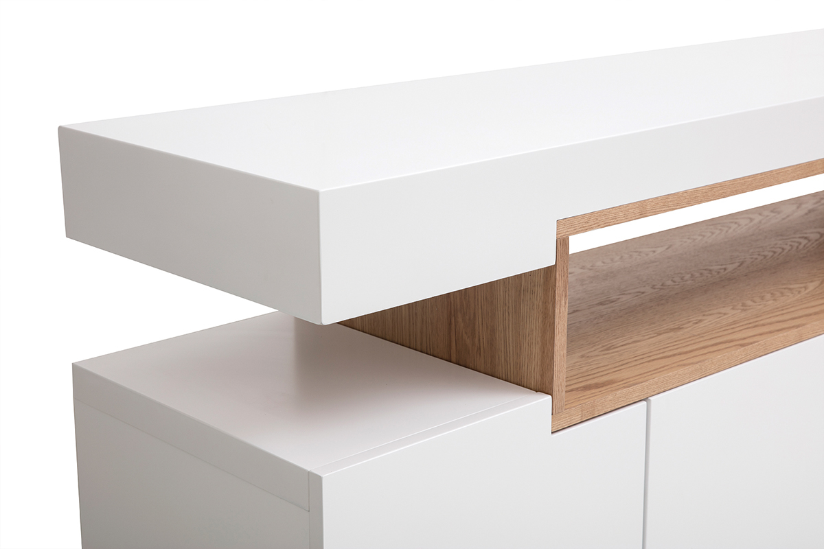 Buffet scandinavo bianco laccato lucido e legno con 4 porte L180 cm LIVO