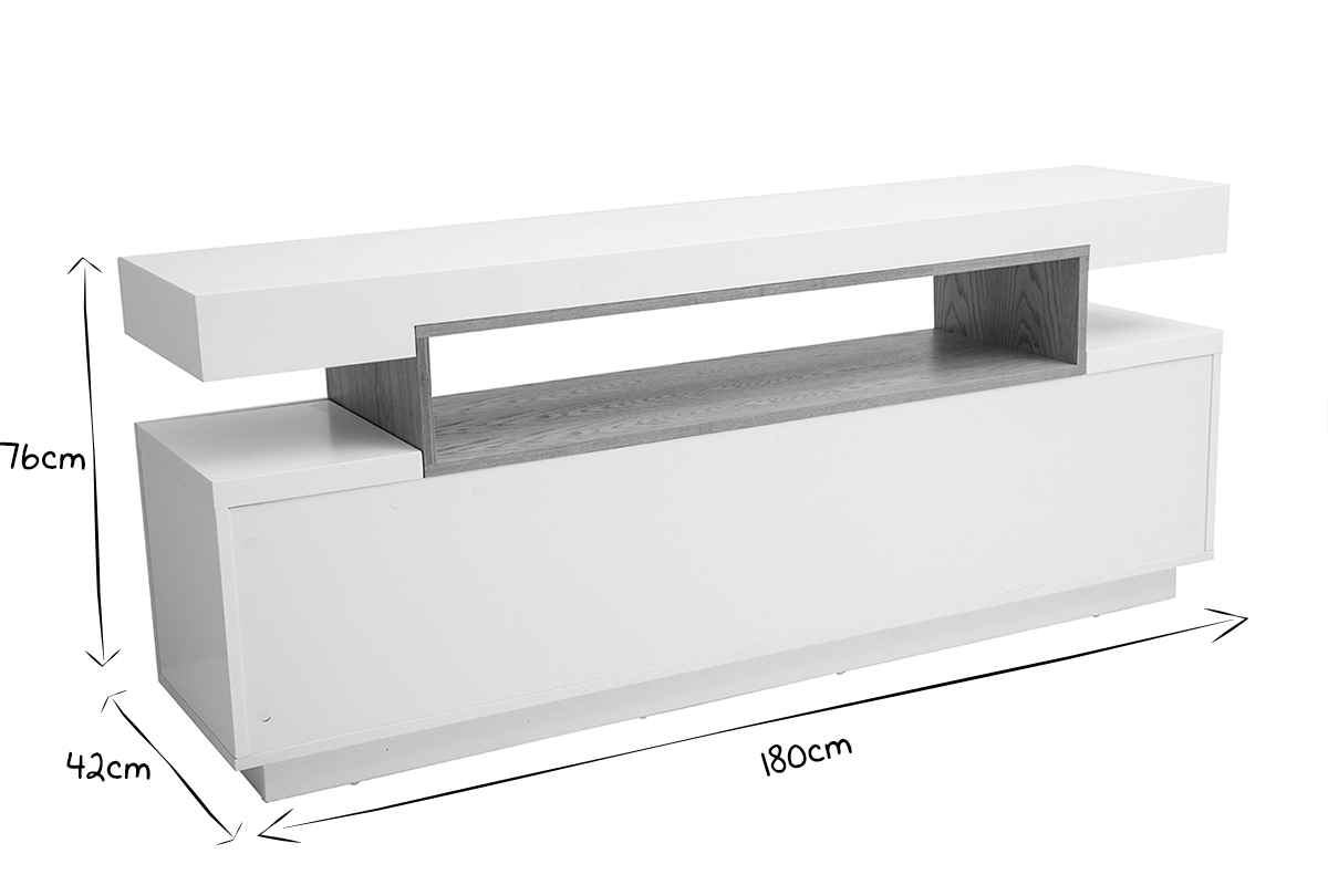 Buffet scandinavo bianco laccato lucido e legno con 4 porte L180 cm LIVO