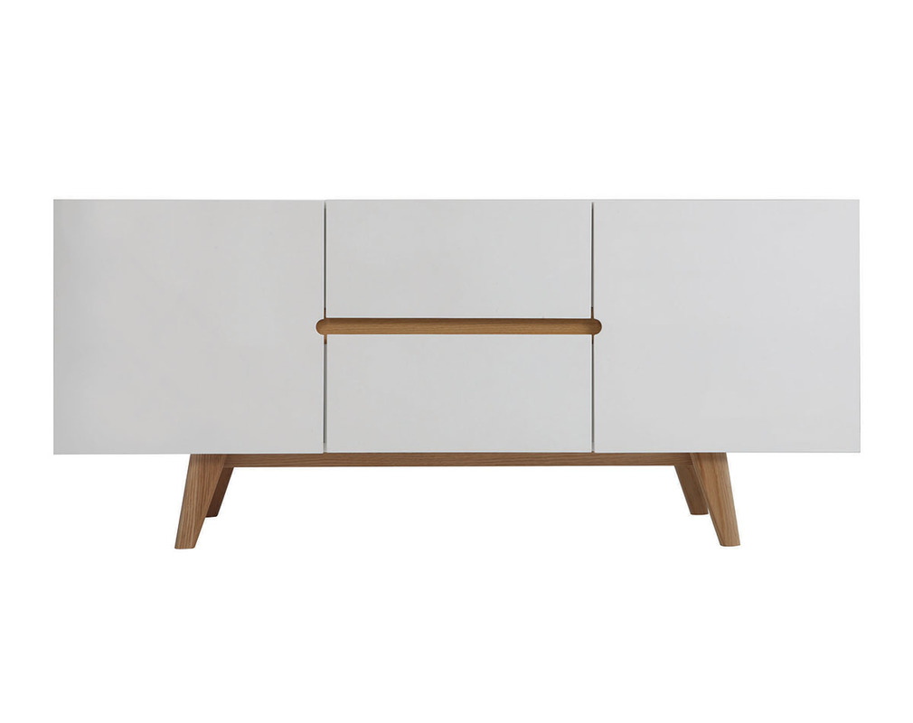 Buffet scandinavo bianco lucido e frassino 160cm MELKA - Zoom Buffet scandinavo bianco lucido e frassino 160cm MELKA