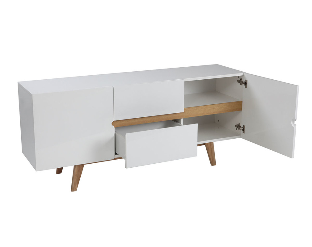 Buffet scandinavo bianco lucido e frassino 160cm MELKA - Face Buffet scandinavo bianco lucido e frassino 160cm MELKA