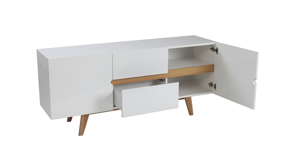 Buffet scandinavo bianco lucido e frassino 160cm MELKA