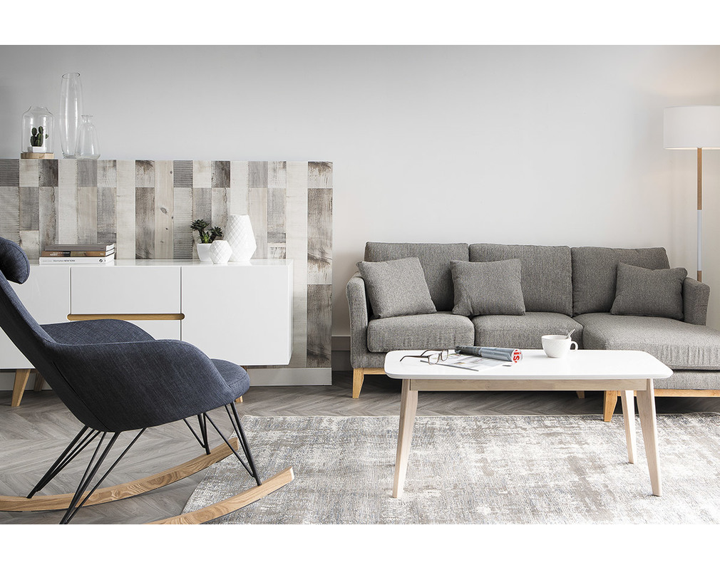 Buffet scandinavo bianco lucido e frassino 160cm MELKA - Gauche Buffet scandinavo bianco lucido e frassino 160cm MELKA