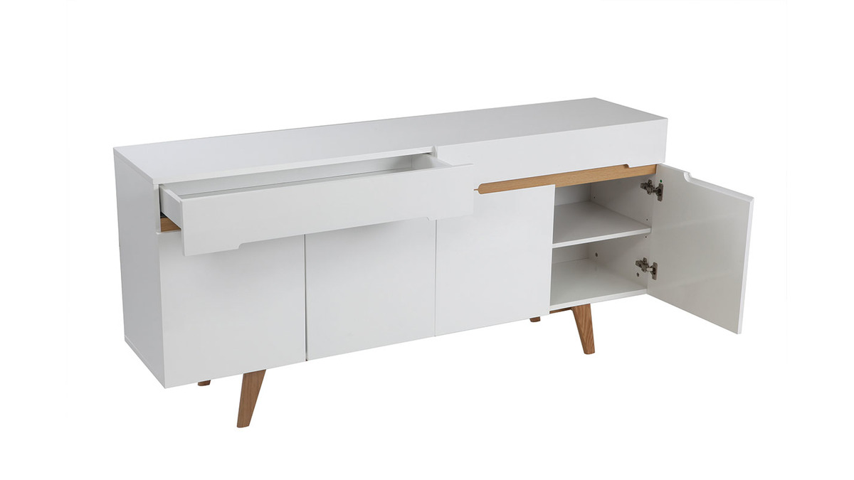 Buffet scandinavo bianco lucido e frassino 180cm MELKA